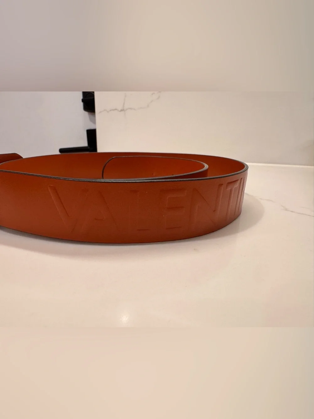 Valentino Orange Leather Belt with Signature V Buckle